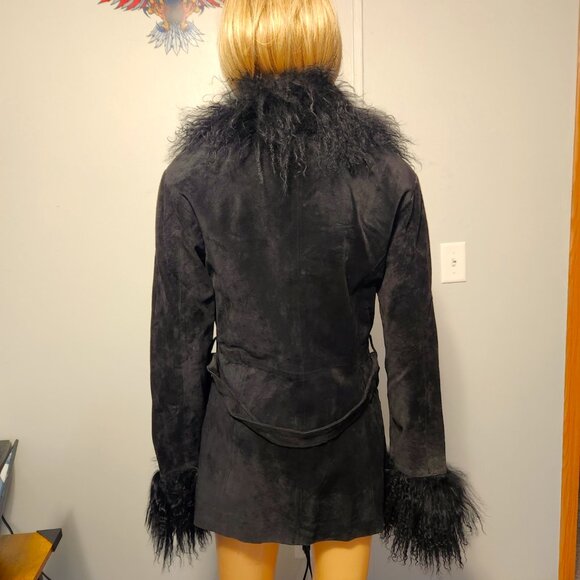 #709 XS suede/Mongoian lamb fur jacket - Picture 2 of 4